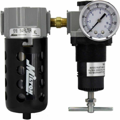 Milton 1106 Deluxe Filter/Regulator Polycarbonate Bowl w/Metal Guard 1/4" NPT 150 PSI 40 Micron 1 Milton 1106 Deluxe Filter/Regulator Polycarbonate Bowl w/Metal Guard 1/4" NPT 150 PSI 40 Micron