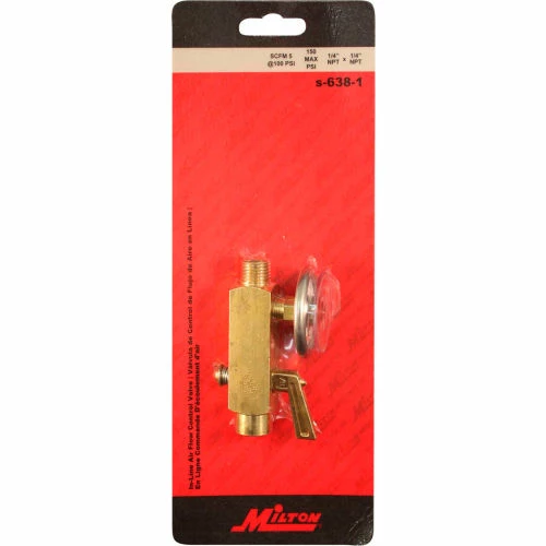 Milton S-638-1 Flow Control Valve with Dial Gauge 1/4" NPT Male 150 PSI 5 CFM 2 Milton S-638-1 Flow Control Valve with Dial Gauge 1/4" NPT Male 150 PSI 5 CFM - Image 2
